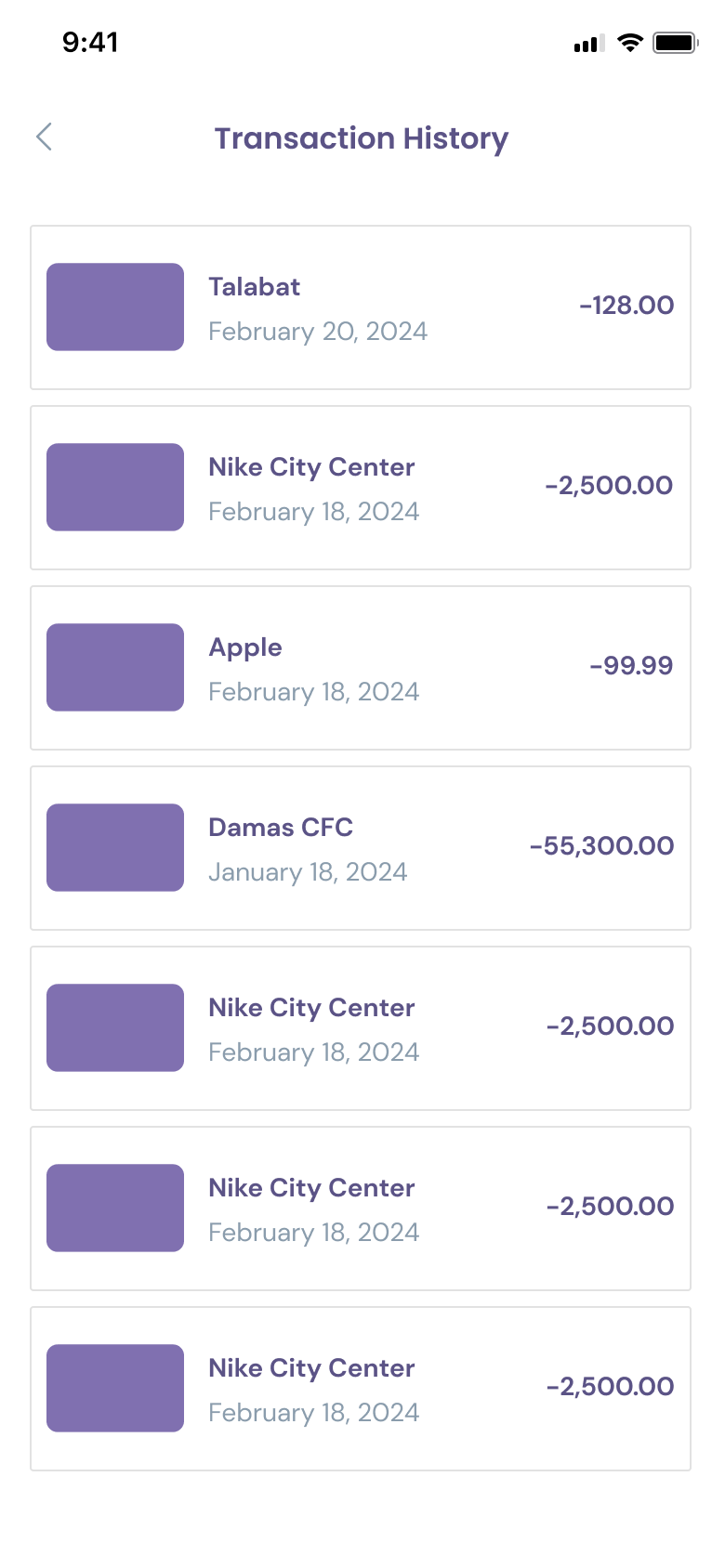 Gfty transaction history screen