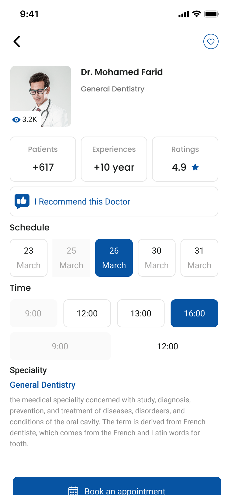 Tadawi doctor profile screen